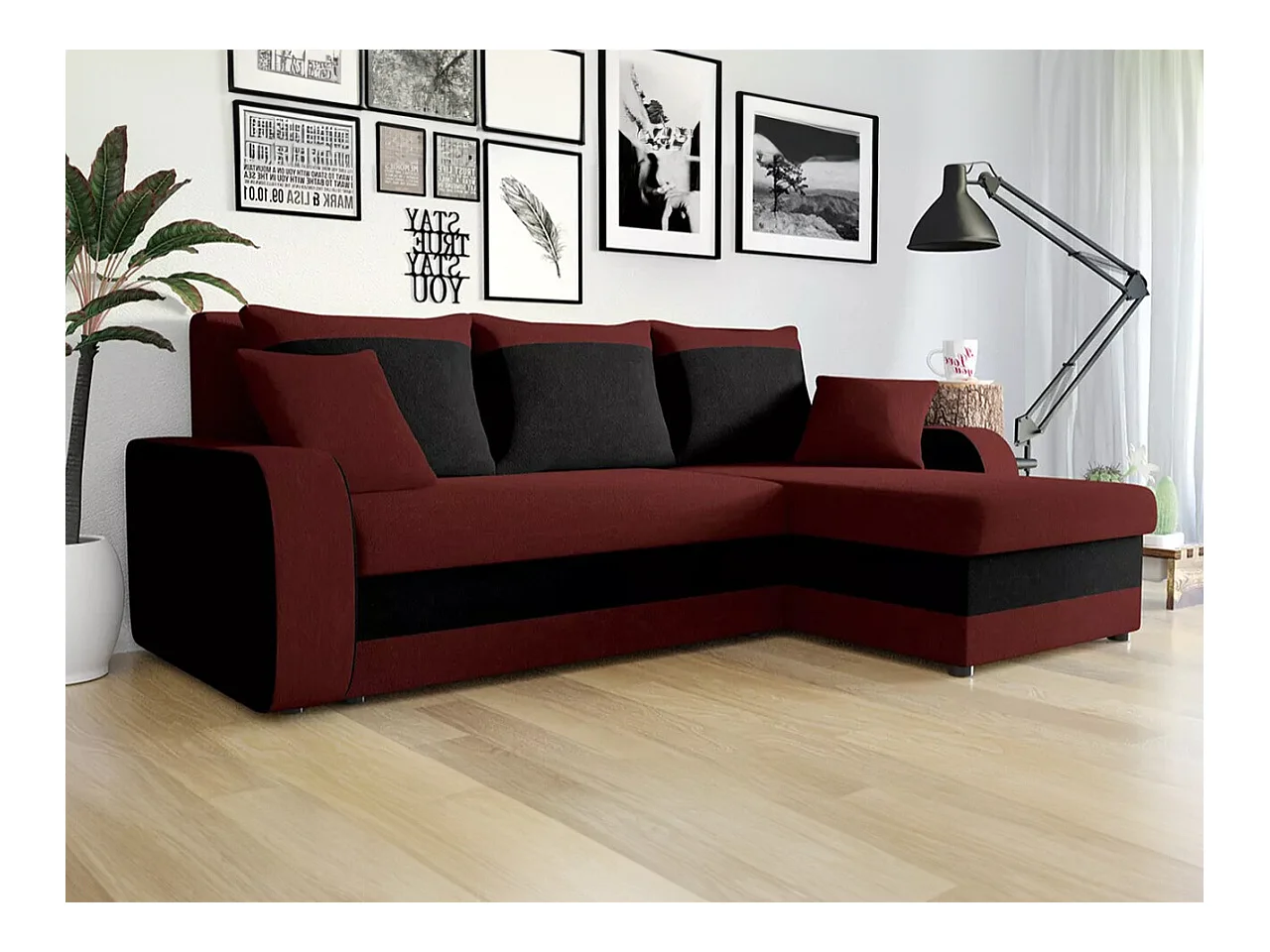Canapé d'angle Comfivo 203, Rouge, Fonction de couchage, Boîte de literie, 238x147x80cm