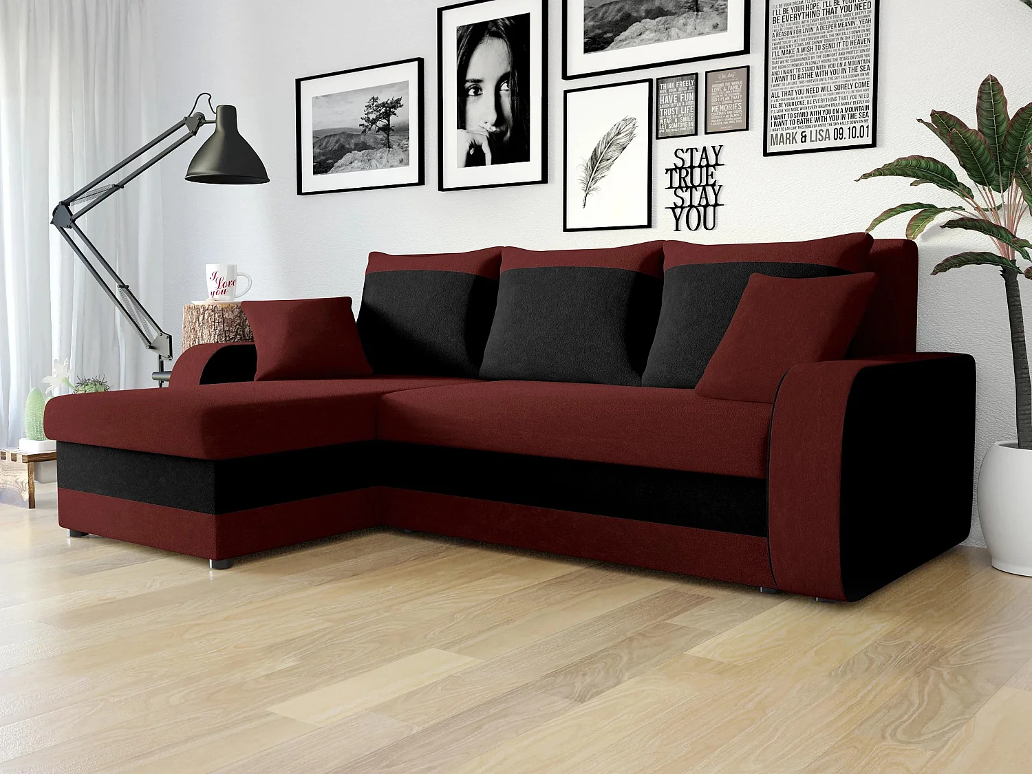 Canapé d'angle Comfivo Melissa I, Pourpre, Disponible, 238x147x80cm
