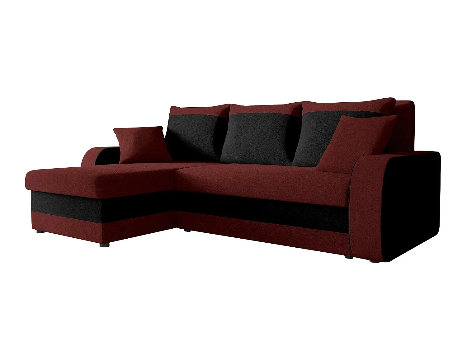 Canapé d'angle convertible 3 places en tissu rouge
