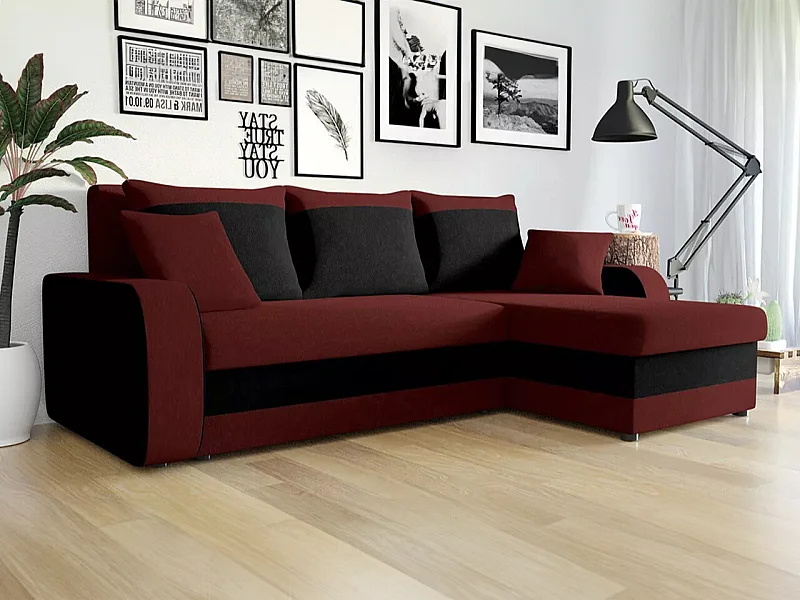 Sofá rinconero Comfivo 203, Rojo, Función de descanso, Almacenaje, 238x147x80cm