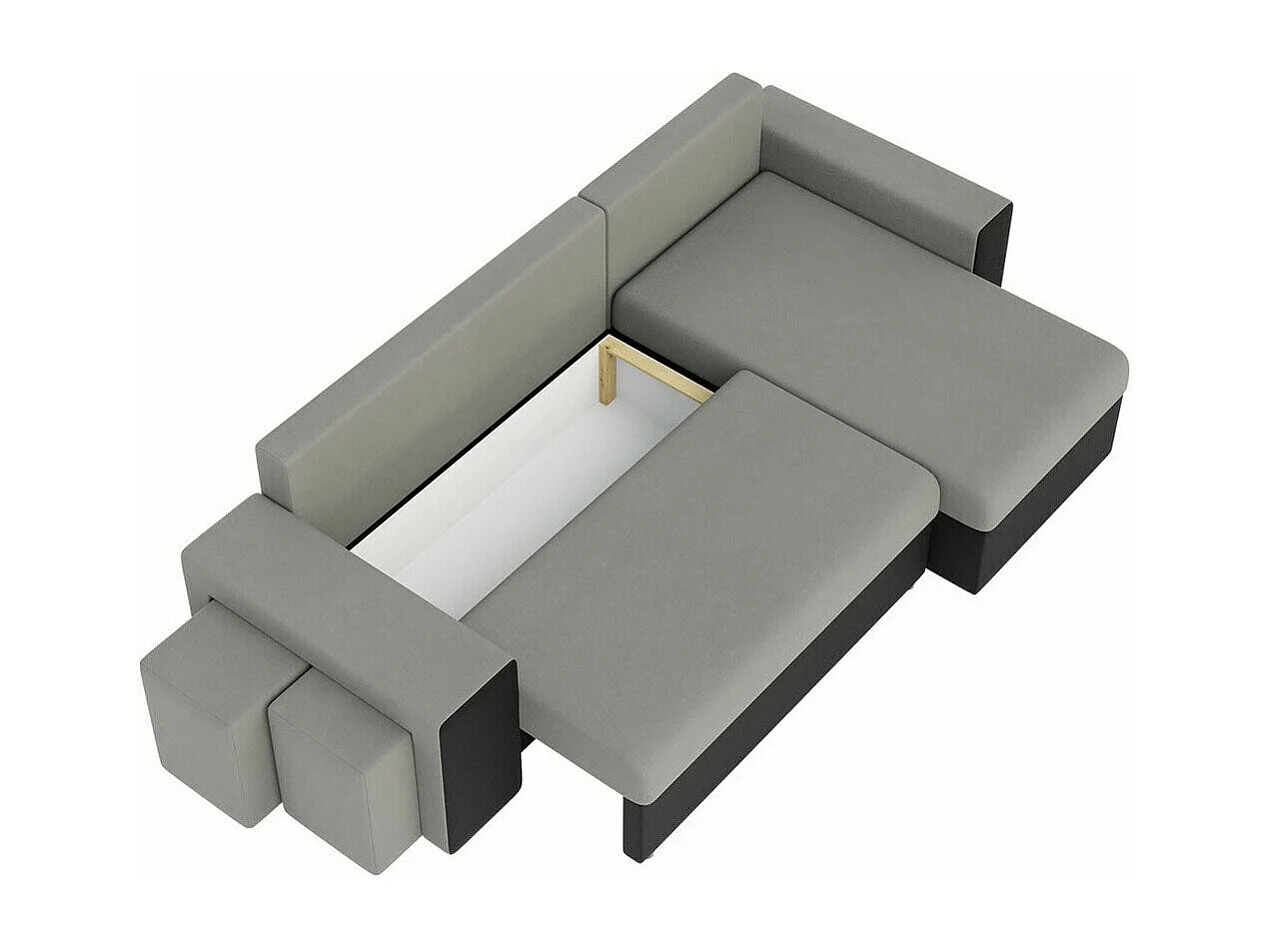 Canapé d'angle Memphis 129, Gris, Fonction de couchage, Boîte de literie, 256x139x80cm