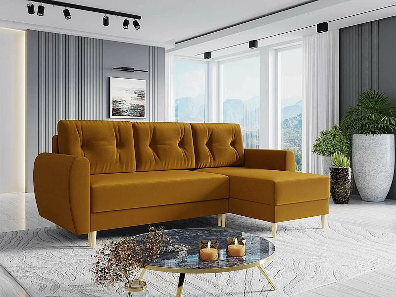Sofá de canto Memphis 109, Amarelo, Funcionalidade de dormir