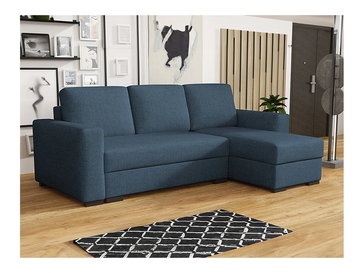 Canapé d'angle Columbus 187, Bleu, Fonction de couchage, Boîte de literie, 242x155x88cm