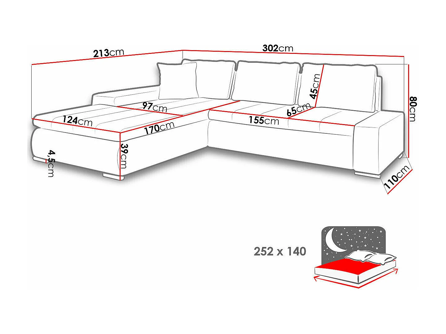 Divano angolare Comfivo 147, Grigio, Con, 302x213x80cm