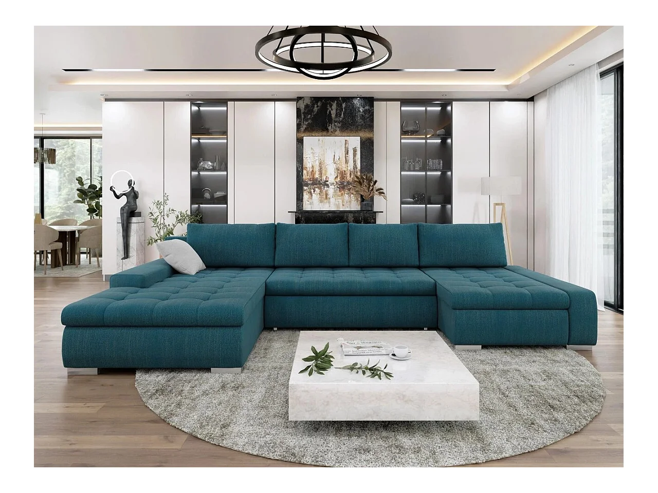 Canapé d'angle Comfivo 248, Turquoise, Fonction de couchage, Boîte de literie, 394x213cm