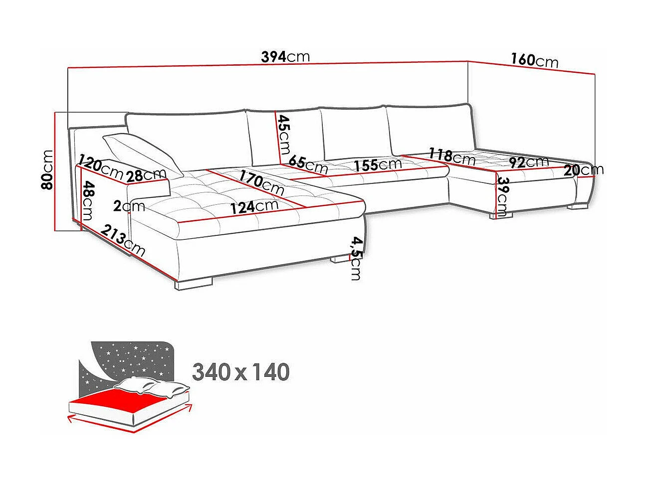 Sofá rinconero Comfivo 248, Turquesa, Función de descanso, Almacenaje, 394x213x80cm