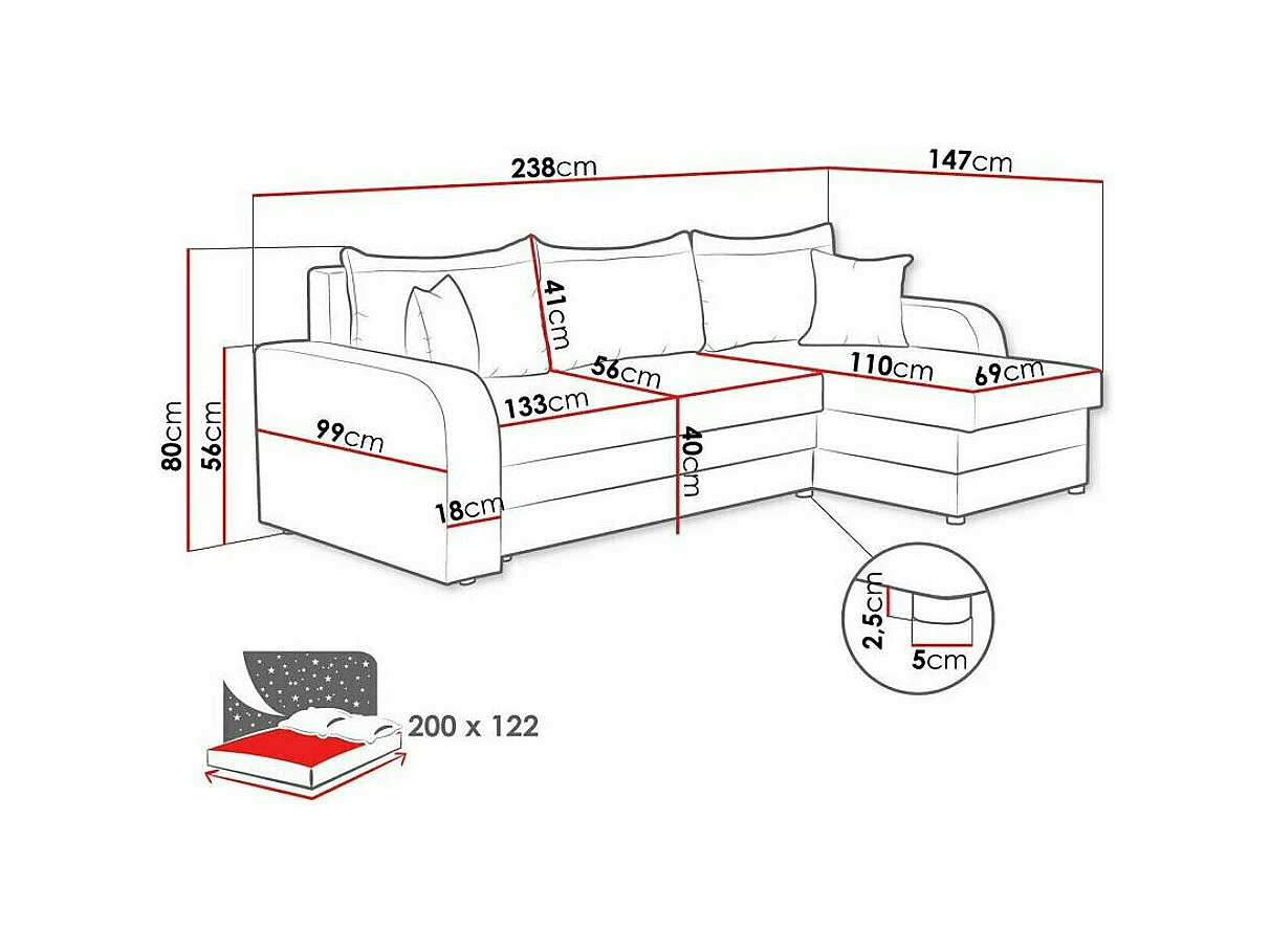 Canapé d'angle Comfivo 203, Vert, Fonction de couchage, Boîte de literie, 238x147x80cm