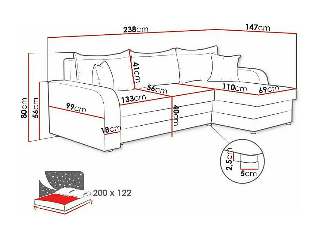 Canapé d'angle Comfivo 203, Vert, Fonction de couchage, Boîte de literie, 238x147x80cm