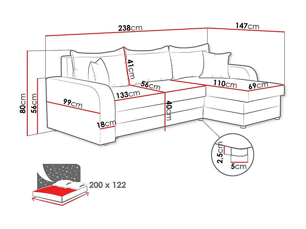 Canapé d'angle Comfivo 203, Vert, Fonction de couchage, Boîte de literie, 238x147x80cm