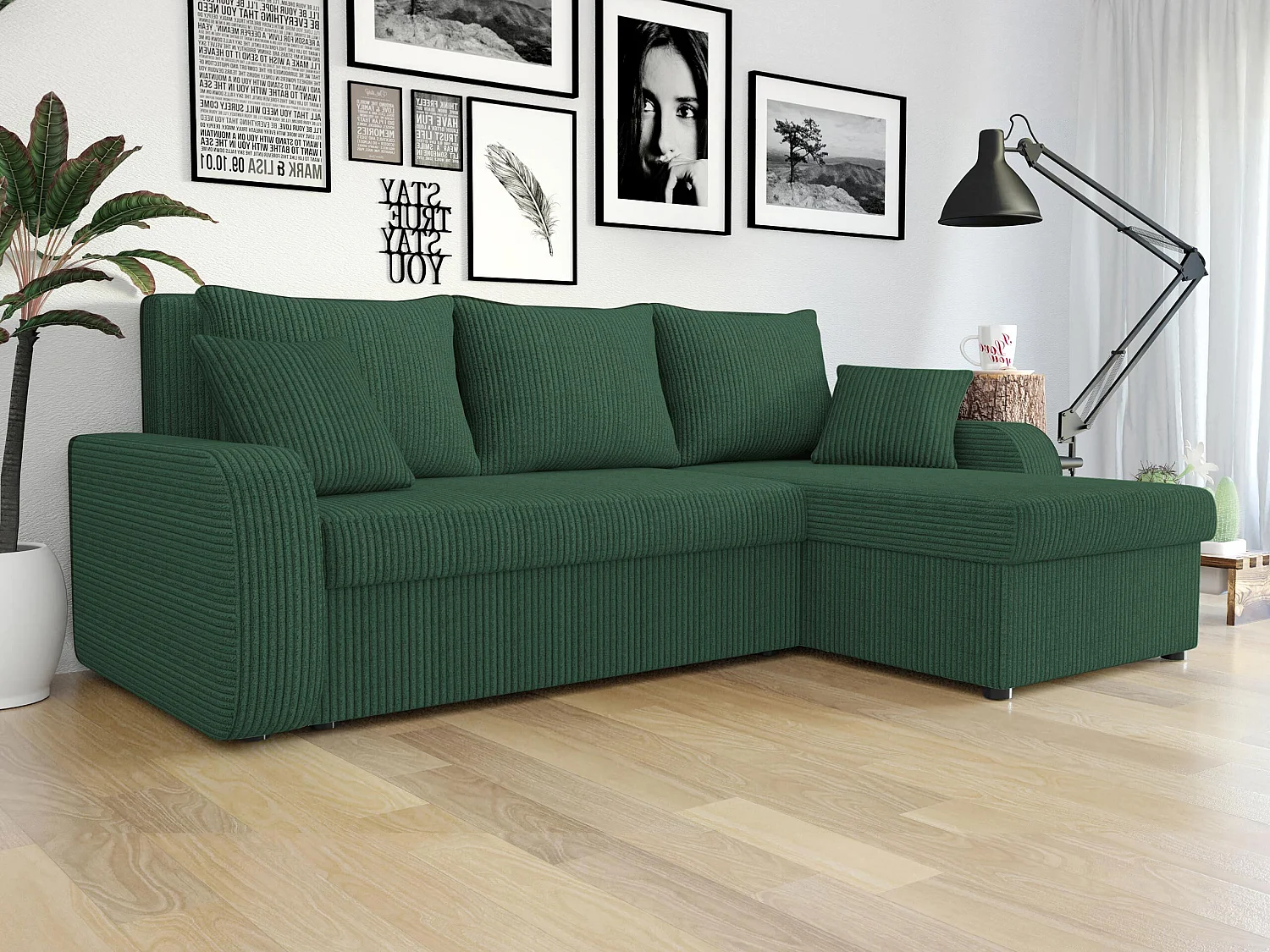 Sofá rinconero Comfivo Melissa I, Verde, Función de descanso