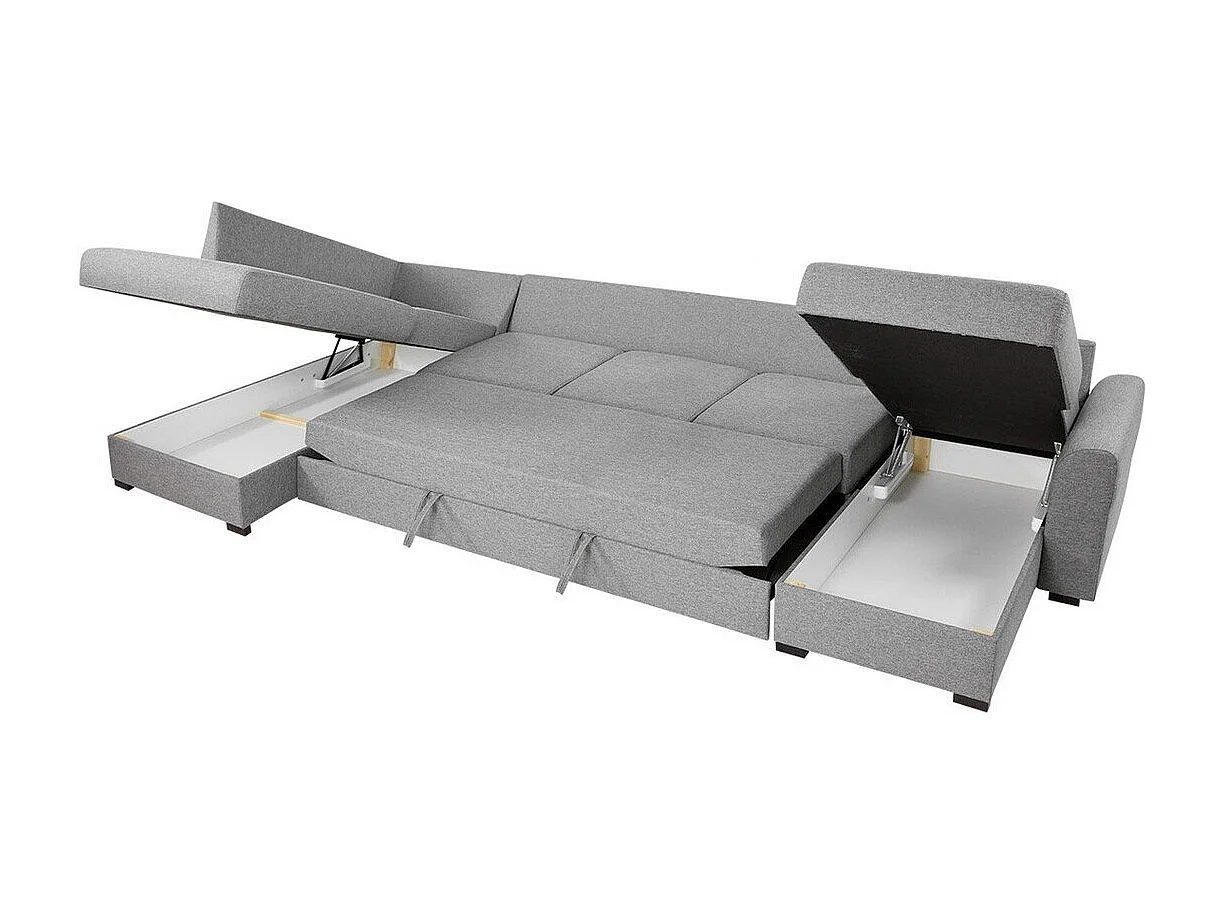 Sofá rinconero Comfivo 262, De color marrón claro, Función de descanso, Almacenaje, 370cm