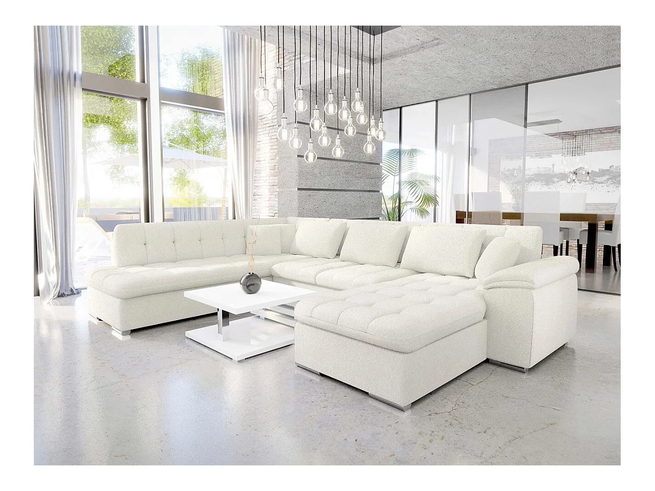 Canapé d'angle Comfivo 170, Brun clair, Fonction de couchage, Boîte de literie, 348x205cm