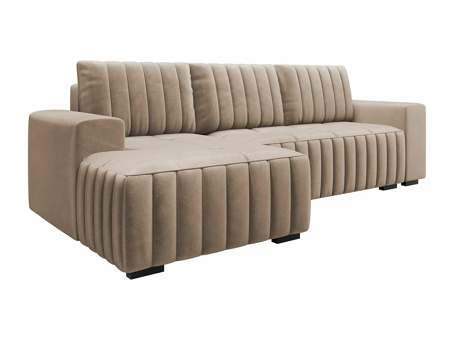 Canapé d'angle Columbus 154, Brun clair, Fonction de couchage, Boîte de literie, 240x85cm