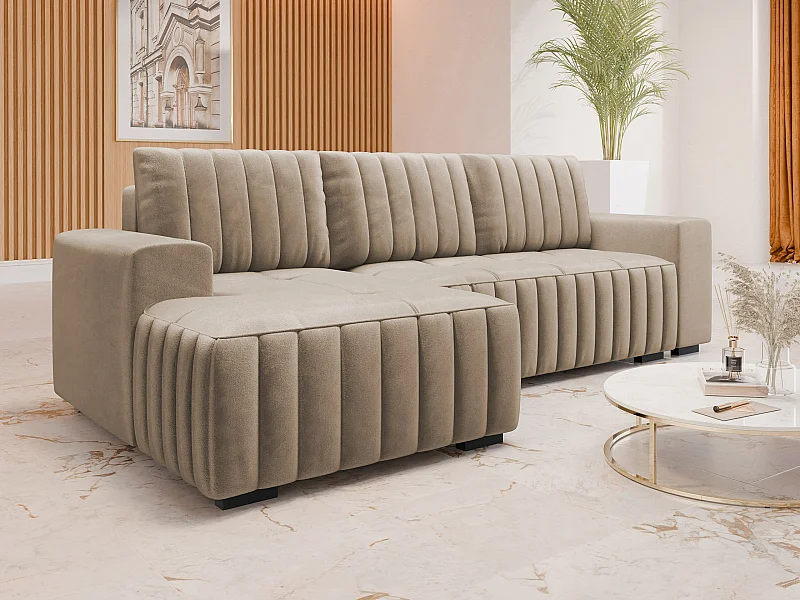 Canapé d'angle Columbus 154, Brun clair, Disponible, 240x140x85cm