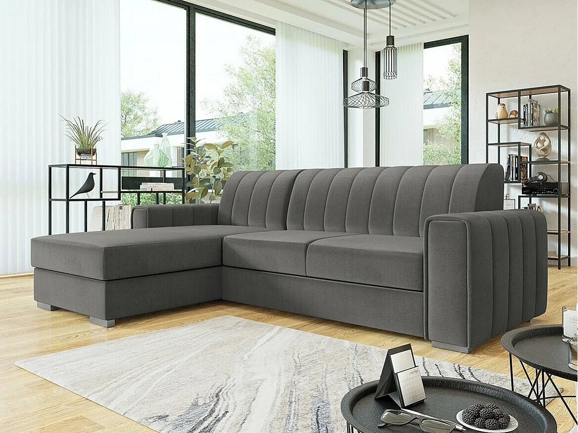 Canapé d'angle Columbus 166, Gris, Fonction de couchage, Boîte de literie, 260x183x86cm