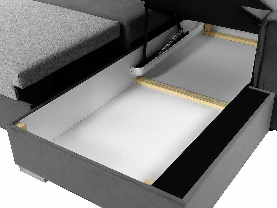 Canapé d'angle Columbus 166, Gris, Disponible, 260x183x86cm