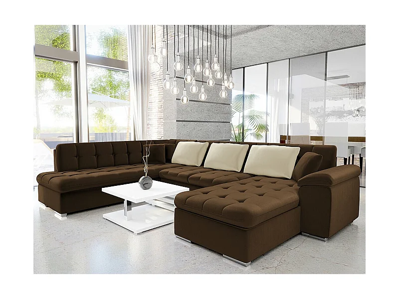 Canapé d'angle Comfivo 114, Marron, Fonction de couchage, Boîte de literie, 348x205x76cm