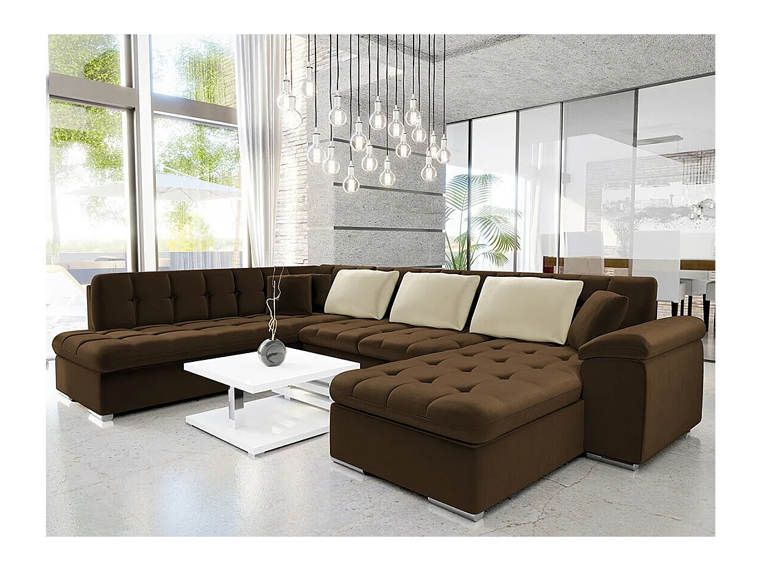 Canapé d'angle Comfivo 114, Marron, Fonction de couchage, Boîte de literie, 348x205x76cm