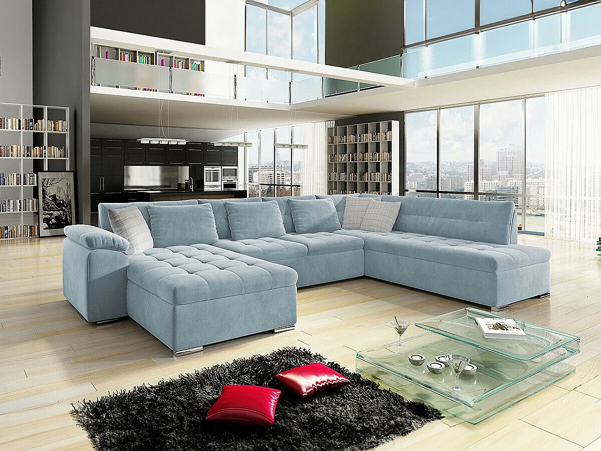 Canapé d'angle Comfivo Gemma, Bleu, Disponible, 348x205x76cm