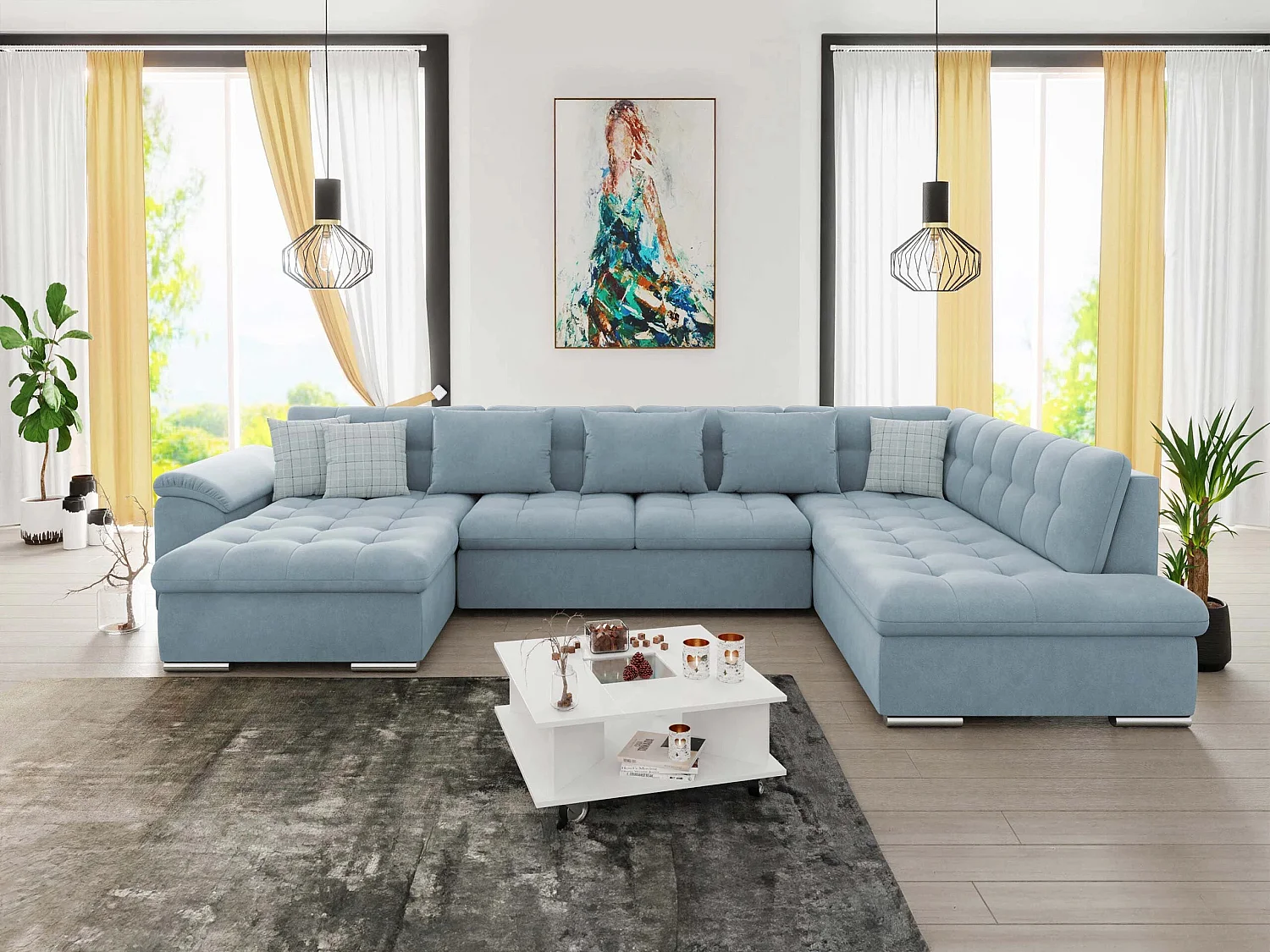 Sofá rinconero Comfivo Gemma, Azul, Función de descanso, Almacenaje