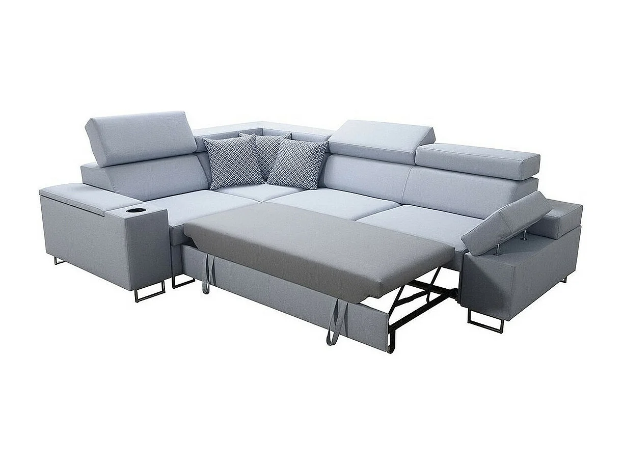 Canapé d'angle Pearland 106, Gris, Fonction de couchage, Boîte de literie, 283x209x80cm