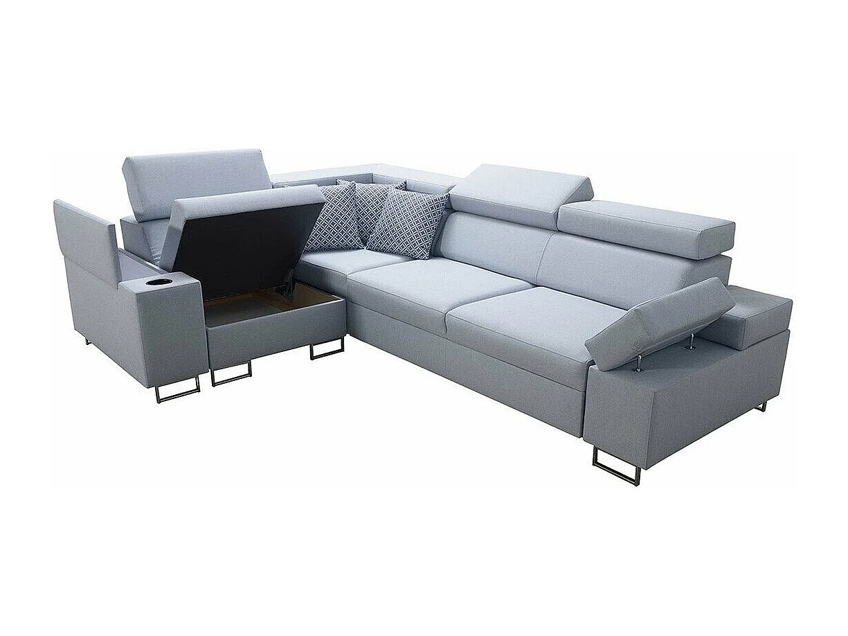 Canapé d'angle Pearland 106, Gris, Fonction de couchage, Boîte de literie, 283x209x80cm