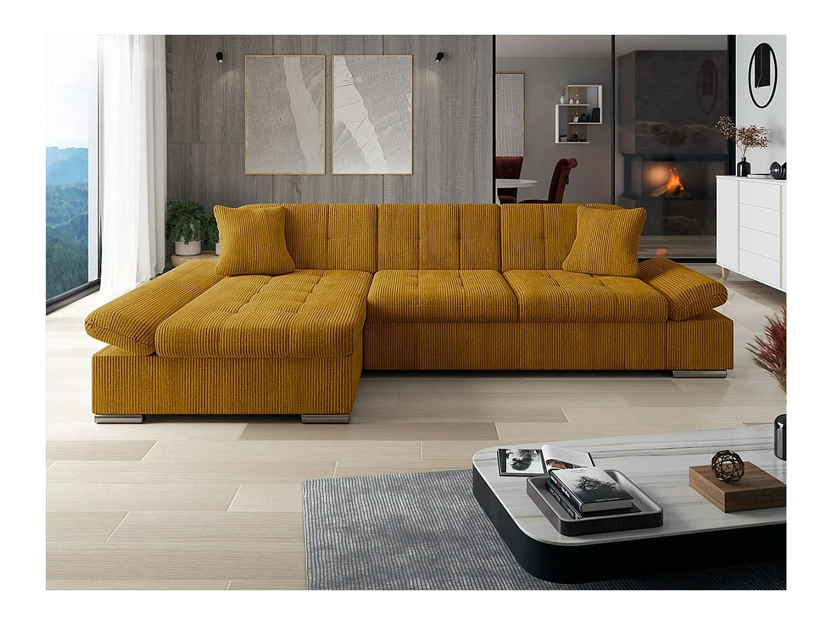 Canapé d'angle Comfivo 152, Jaune, Fonction de couchage, Boîte de literie, 278x161x76cm
