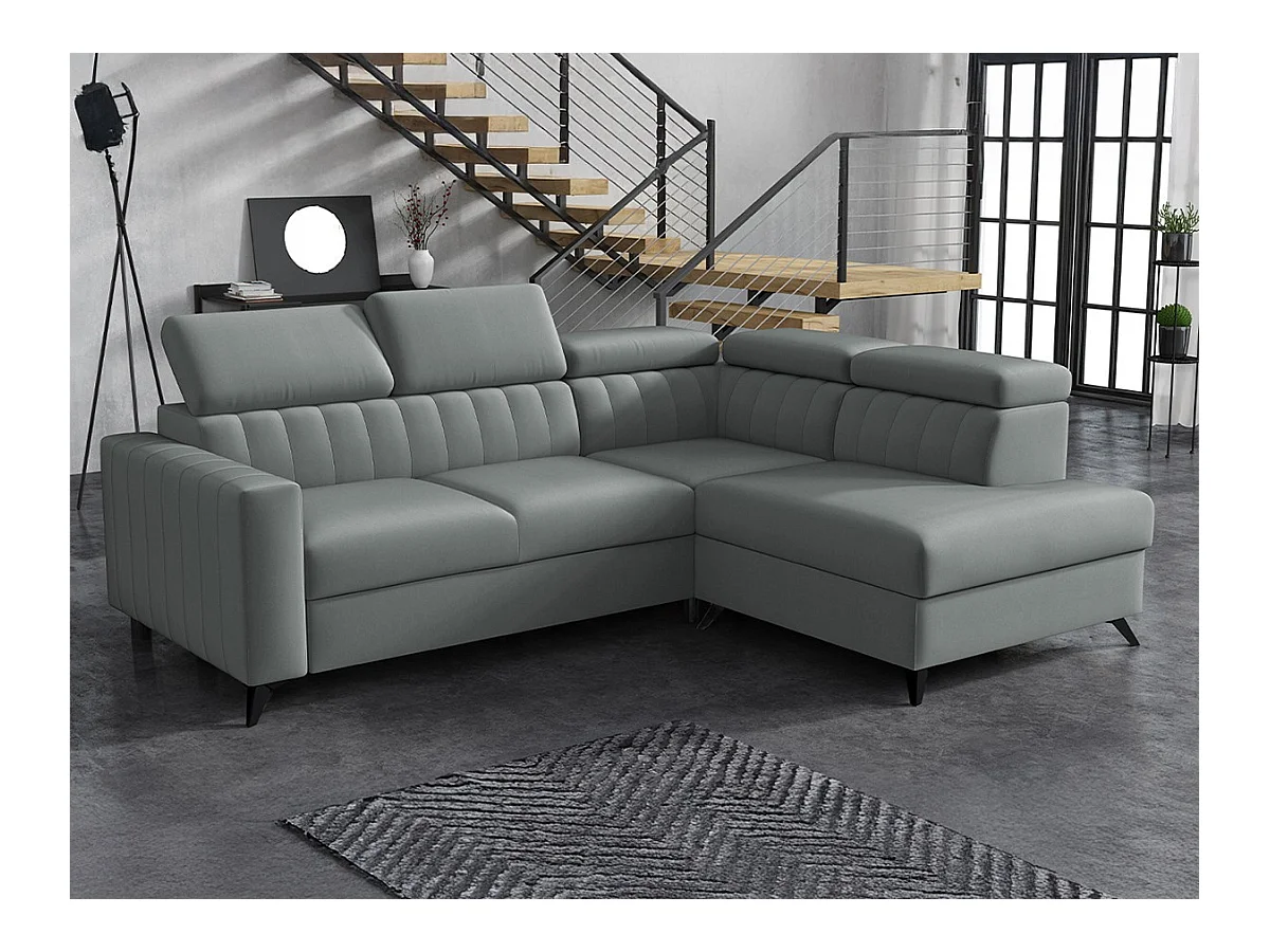 Canapé d'angle Columbus 202, Gris, Fonction de couchage, Boîte de literie, 249x195x80cm