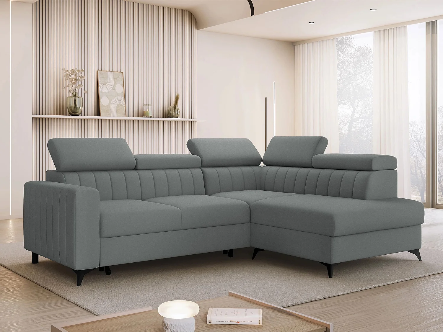 Canapé d'angle Columbus 202, Gris foncé, Disponible, 249x195x80cm