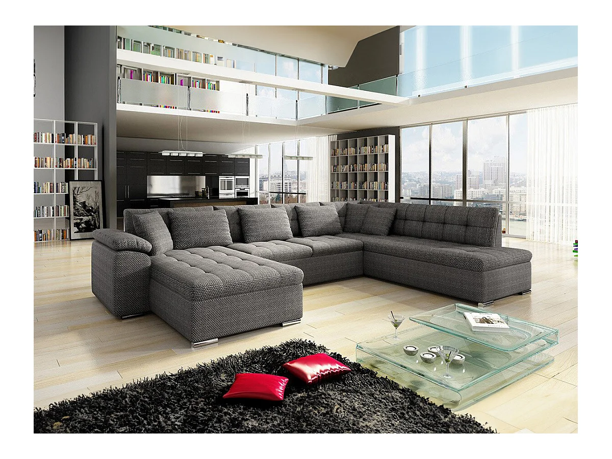 Canapé d'angle Comfivo 128, Gris, Fonction de couchage, 348x205x76cm