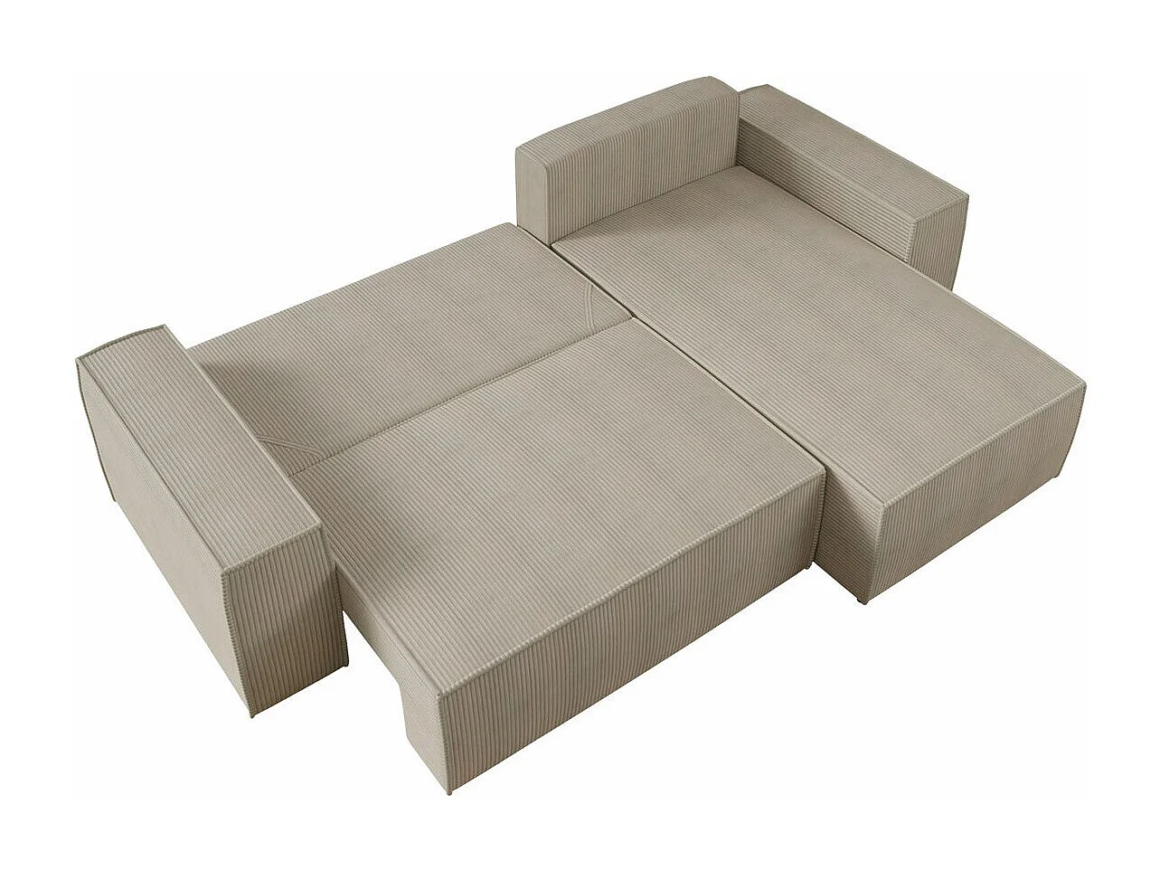 Canapé d'angle Clovis 108, Bleu, Fonction de couchage, Boîte de literie, 279x174x94cm