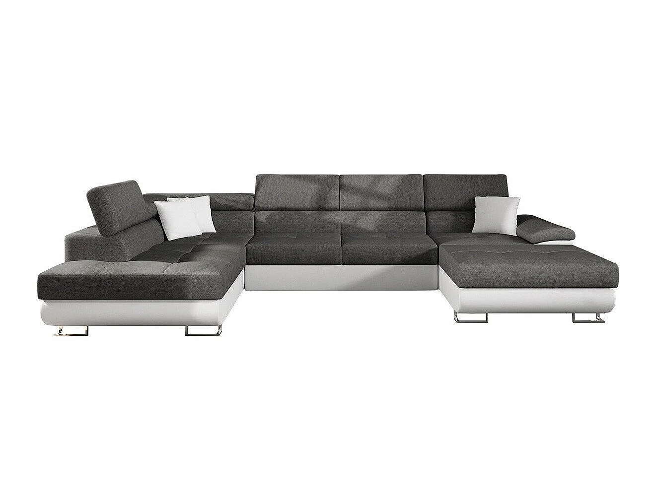 Canapé d'angle convertible 3 places en simili cuir gris