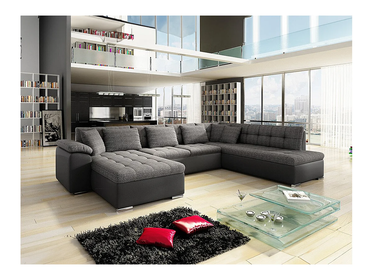 Canapé d'angle Comfivo 128, Gris, Fonction de couchage, 348x205x76cm