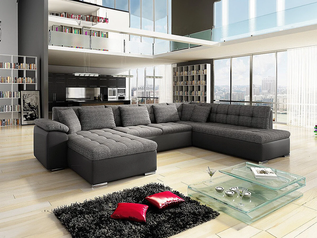 Sofá rinconero Comfivo 128, Gris, Función de descanso, 348x205x76cm