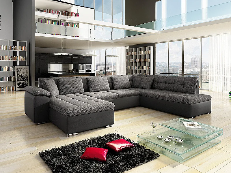 Sofá rinconero Comfivo 128, Gris, Función de descanso, 348x205x76cm