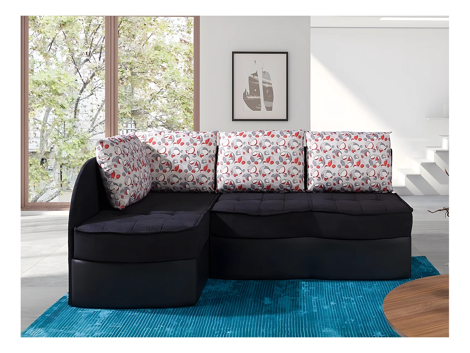 Canapé d'angle Providence 119, Noir, Fonction de couchage, Boîte de literie, 203x143x79cm