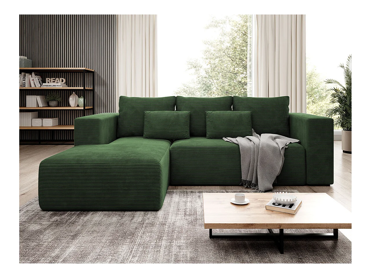 Canapé d'angle Arvada 116, Vert, Fonction de couchage, Boîte de literie, 255x161x91cm