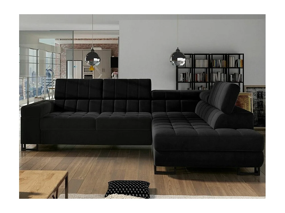 Canapé d'angle Comfivo 232, Noir, Fonction de couchage, Boîte de literie, 271x203x71cm