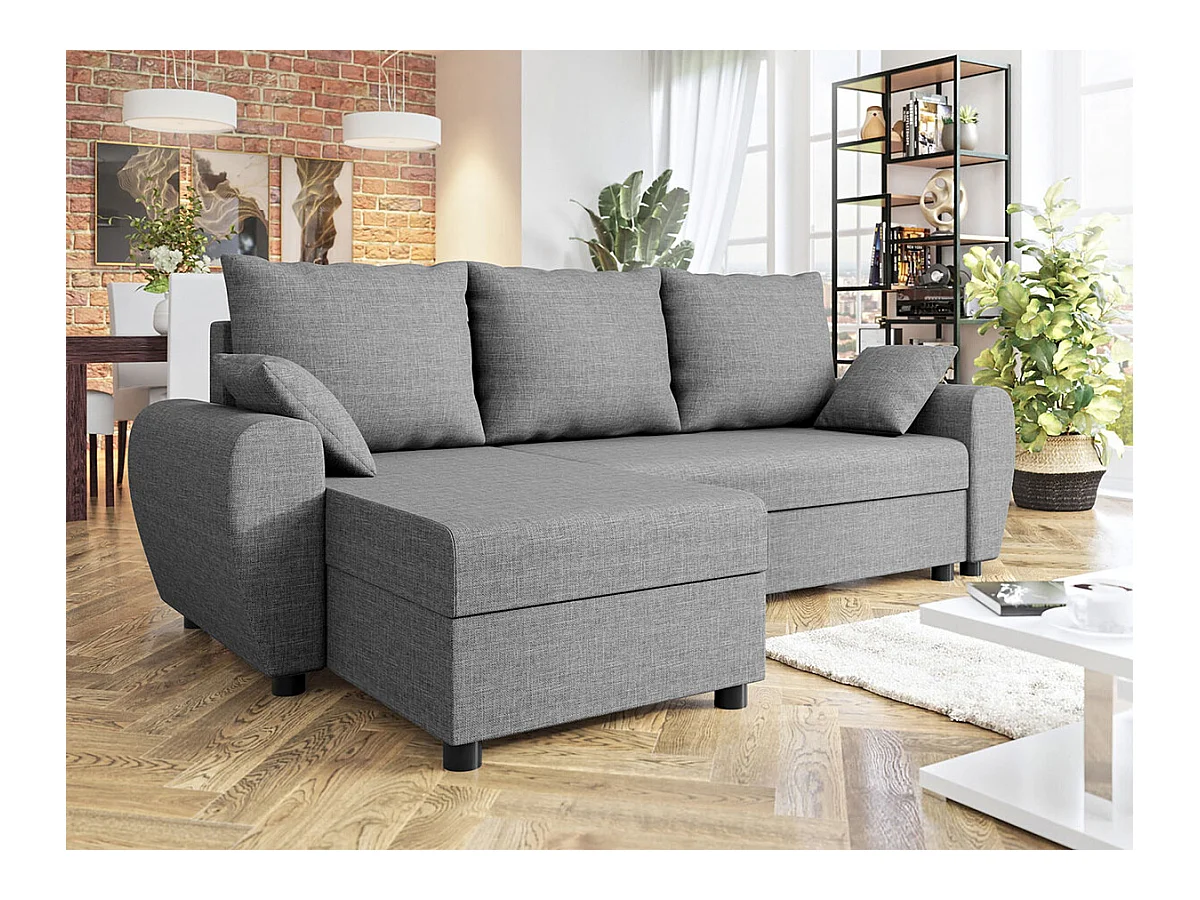Canapé d'angle Memphis 123, Gris, Fonction de couchage, Boîte de literie, 242x139x83cm