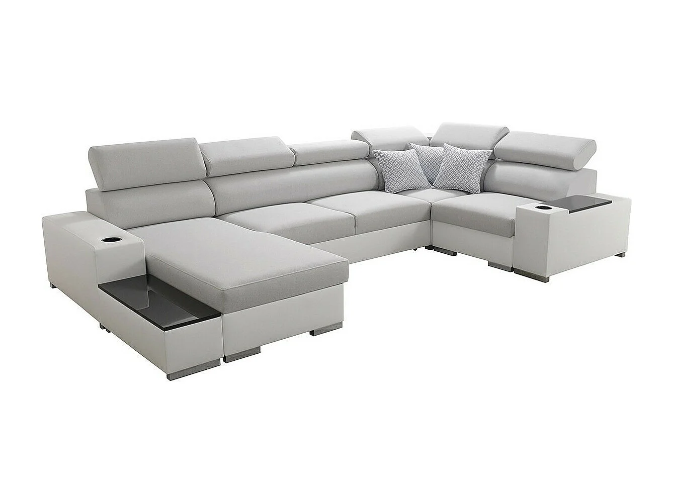 Sofá rinconero Pearland 101, Gris, Función de descanso, Almacenaje, 358x205x80cm