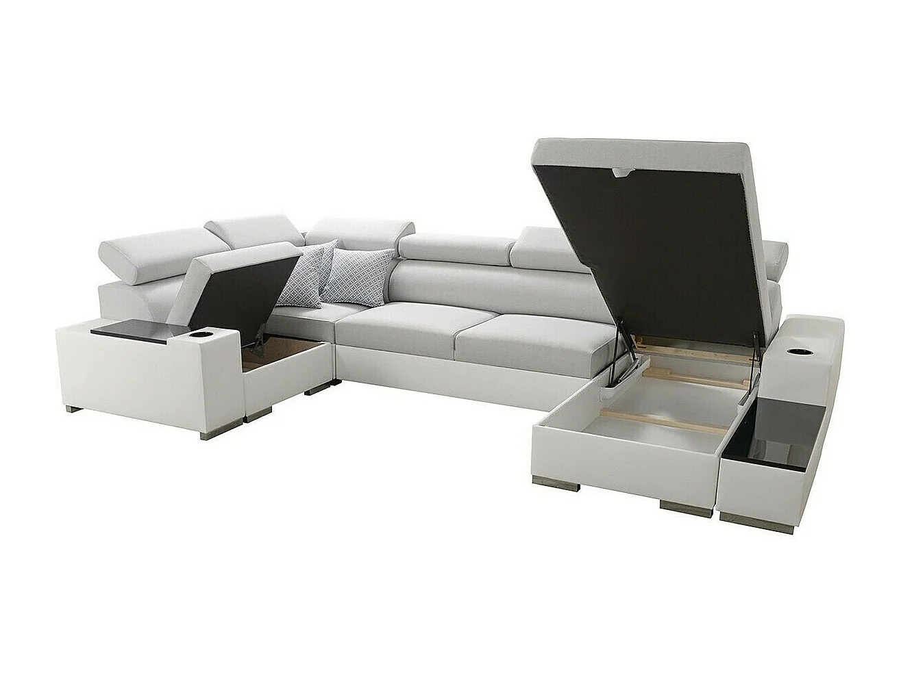 Sofá rinconero Pearland 101, Gris, Función de descanso, Almacenaje, 358x205x80cm