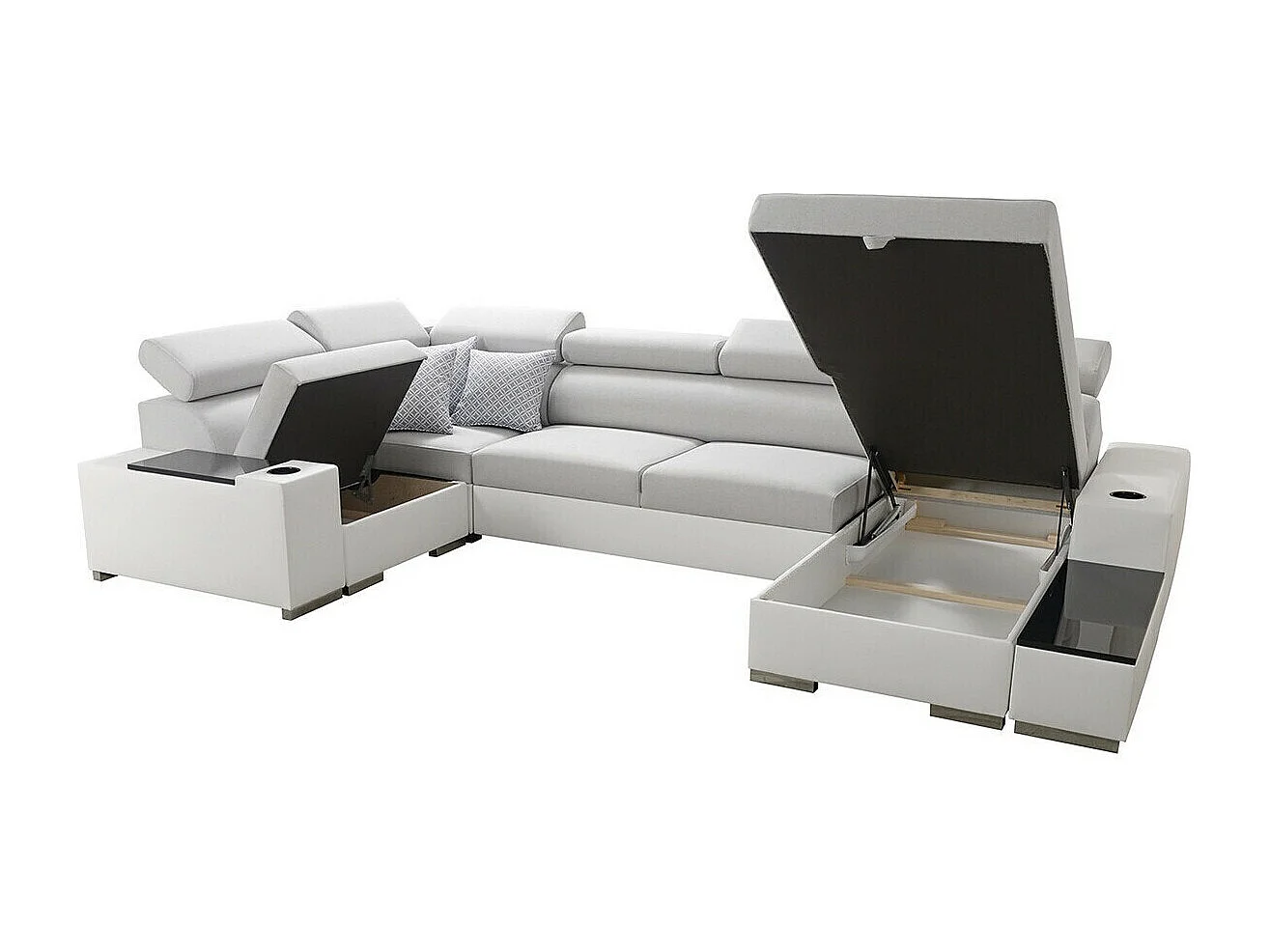 Canapé d'angle Pearland 101, Gris, Disponible, 358x205x80cm