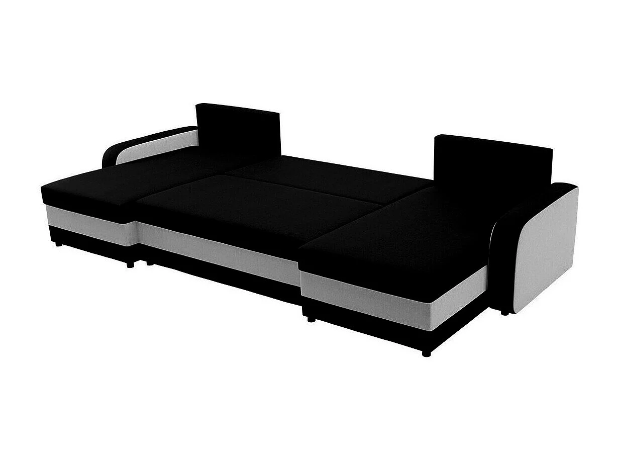 Sofá rinconero Comfivo 297, Negro, Función de descanso, Almacenaje, 304x140x80cm