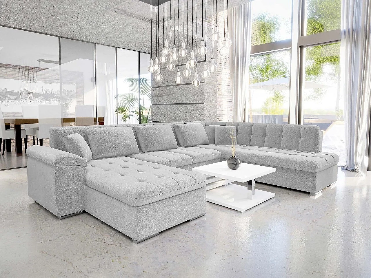 Sofá rinconero Comfivo 170, Gris, Función de descanso, Almacenaje, 348x205x76cm