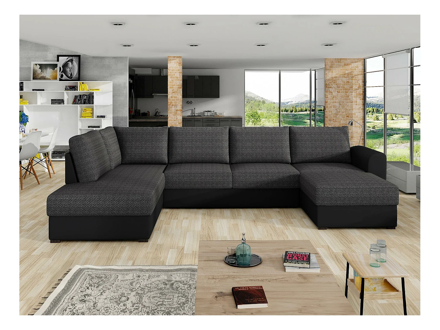 Canapé d'angle Comfivo 189, Gris, Fonction de couchage, Boîte de literie, 305x188x85cm