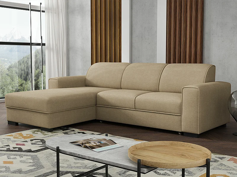 Sofá de canto Columbus 186, Castanho claro, Funcionalidade de dormir