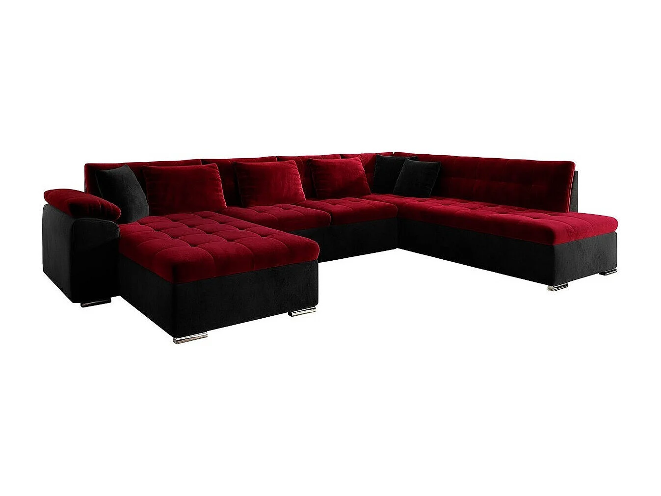 Sofá rinconero Comfivo Gemma, Rojo, Función de descanso, Almacenaje, 348x205x76cm