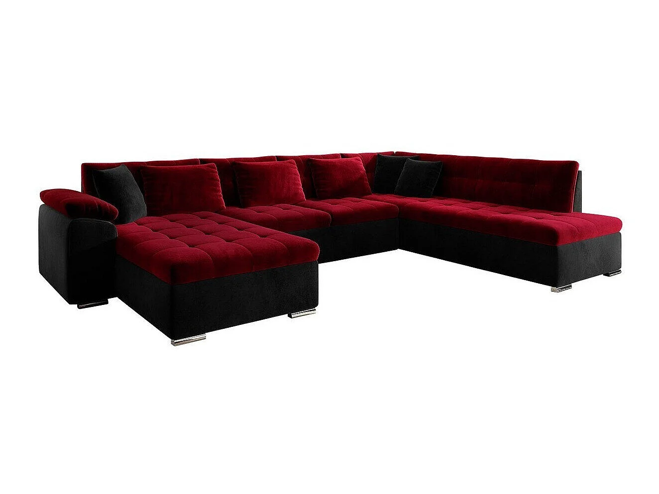 Canapé d'angle convertible 3 places en tissu rouge 348x205x76 cm