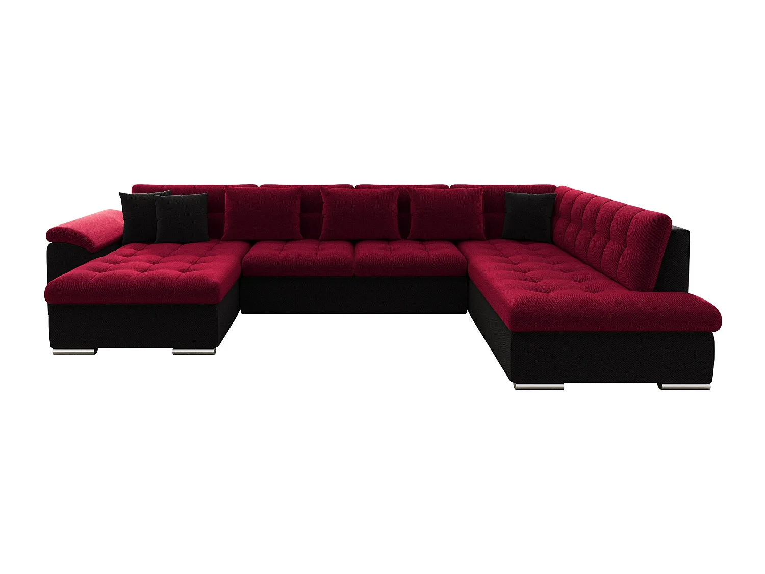 Canapé d'angle convertible 3 places en tissu rouge 348x205x76 cm
