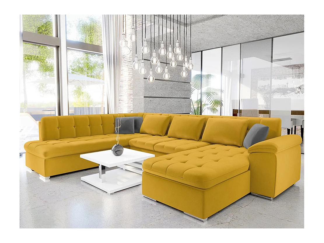Canapé d'angle Comfivo 114, Jaune, Fonction de couchage, Boîte de literie, 348x205x76cm